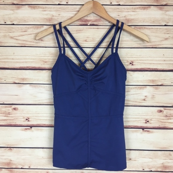 Karma Athletics Tops - Karma Blue Strappy Athletic Tank Top Shelf Bra